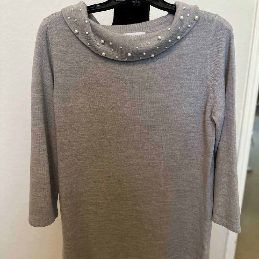 Sag Harbor Gray‎ Knit Long Sleeve Pearl Accent Cowl Neck Sweater Size M